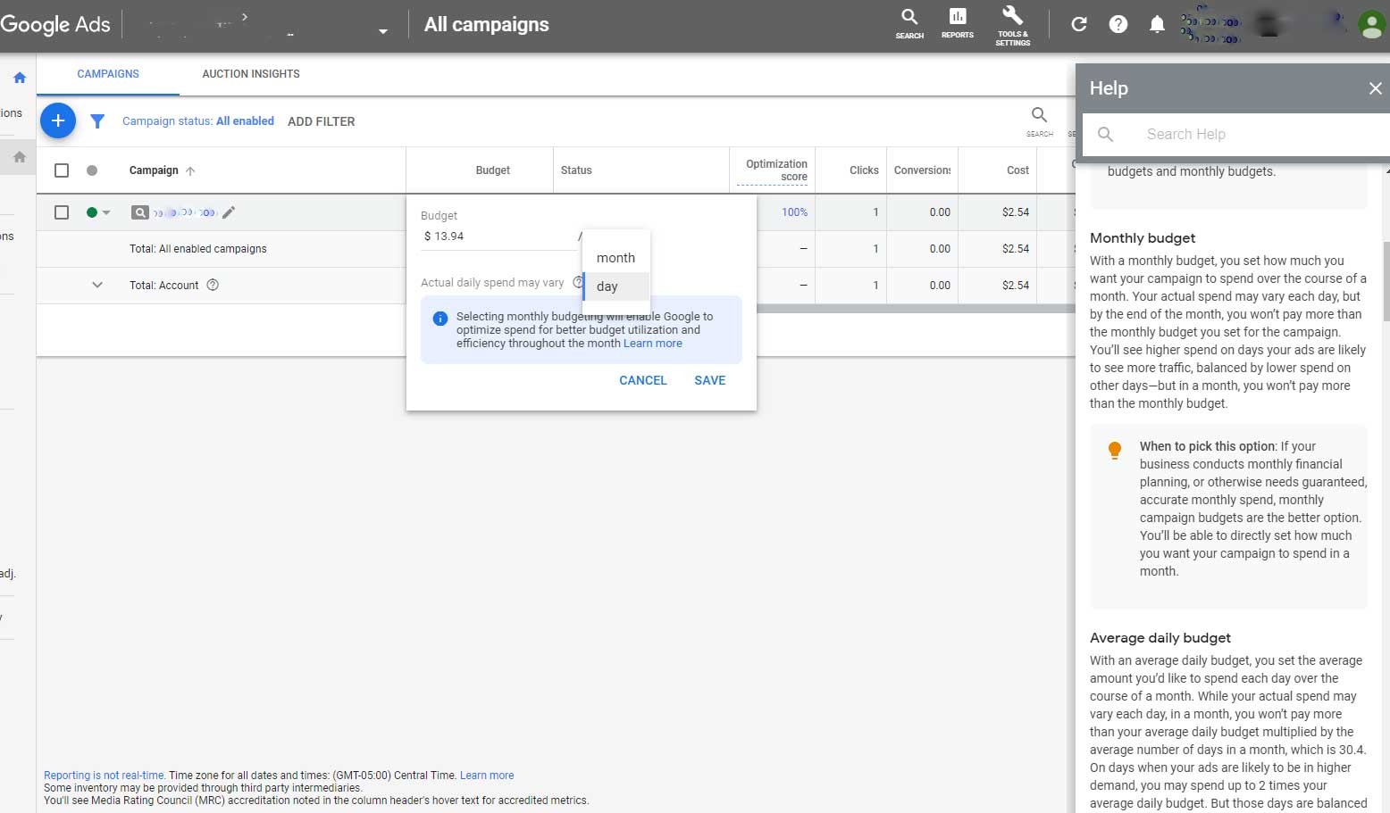 PPC new monthly budget option on Google Ads.