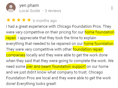 Google Review for Chicago foundation repair company that is not real