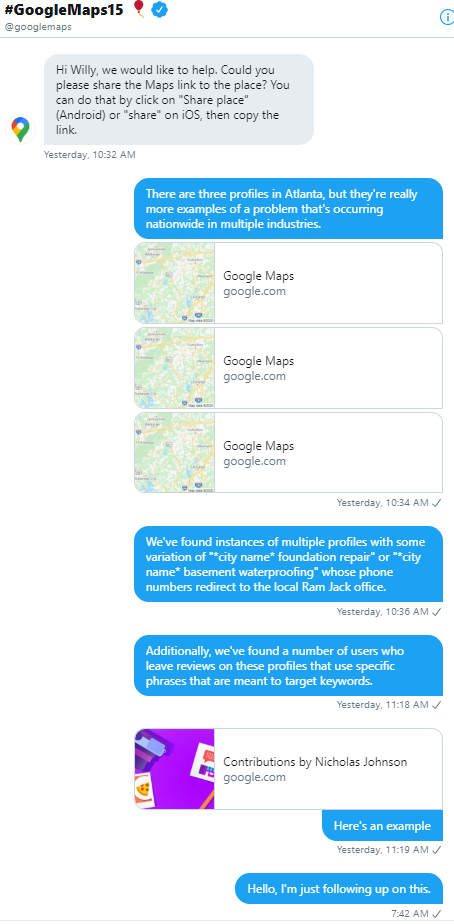 Google Maps DM Conversation