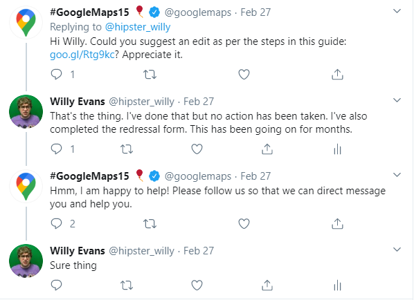 Google Response to Twitter Complaint Regarding Map Spam