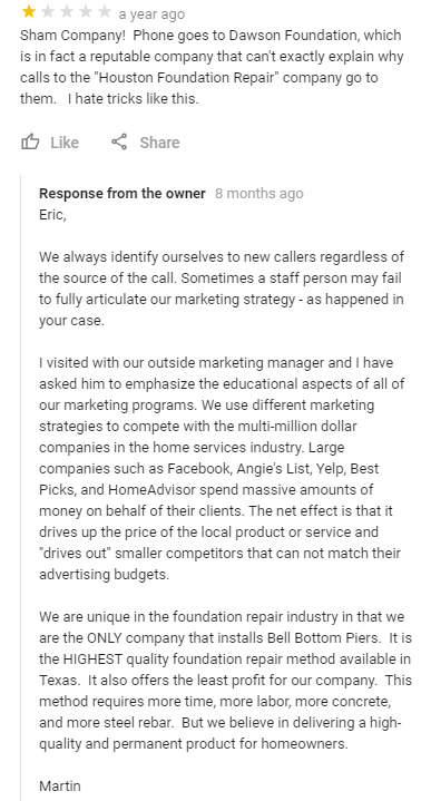 Response to a Fake Review on Google My Buisness