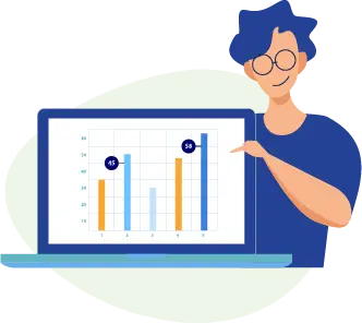 graphic of person showing bar graphs