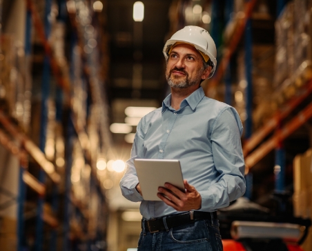 Man in manufacturing warehouse