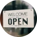 Open sign on small business door