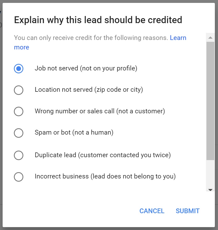 Old Lead Crediting Systems with Local Search Ads with Google