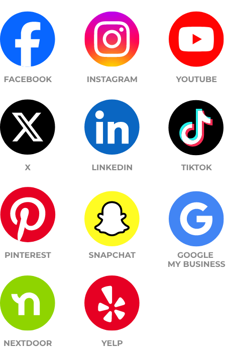 social media icons including facebook, instagram and youtube