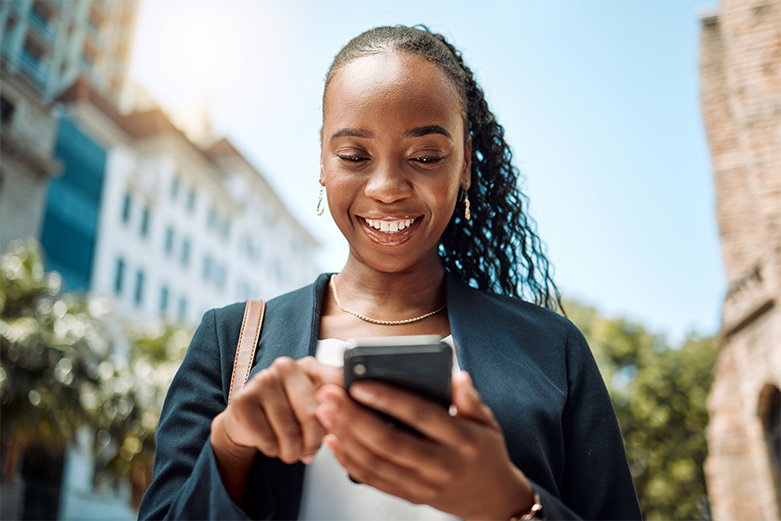 Woman using her phone and tapping on the screen