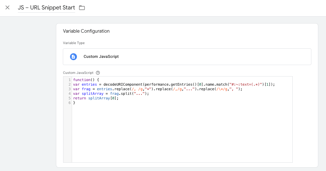 JS - URL Snippet JavaScript Variable