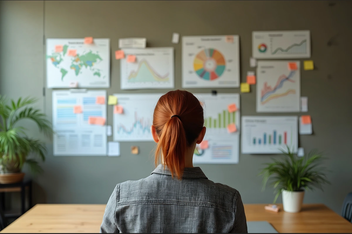 woman looking at graphs on wall