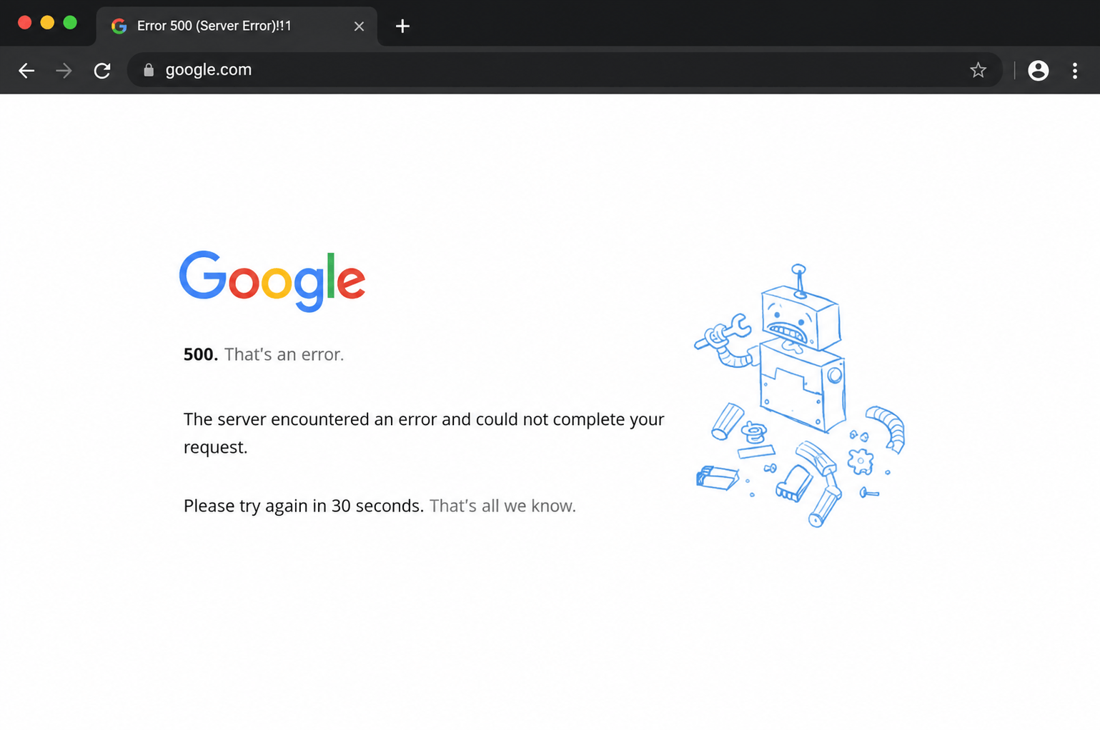 google 500 error page
