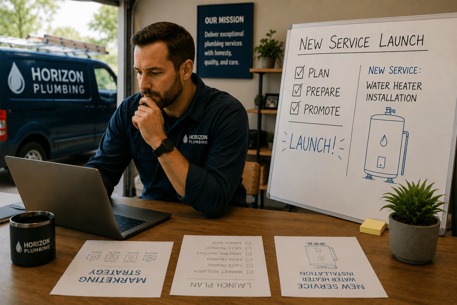 business owner working on new product launch