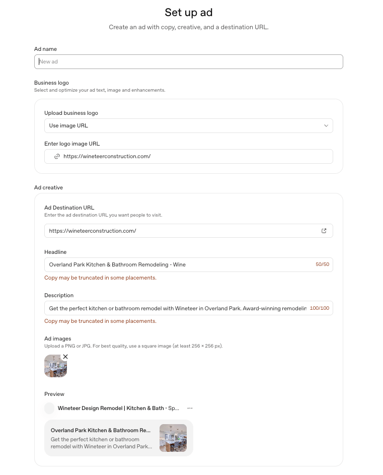 Set up ad