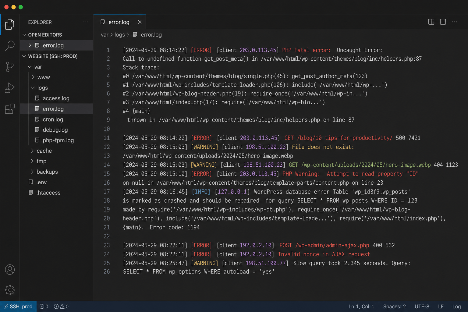 error log